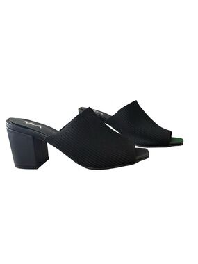 MIA Florina black knit square-toe block heel mules